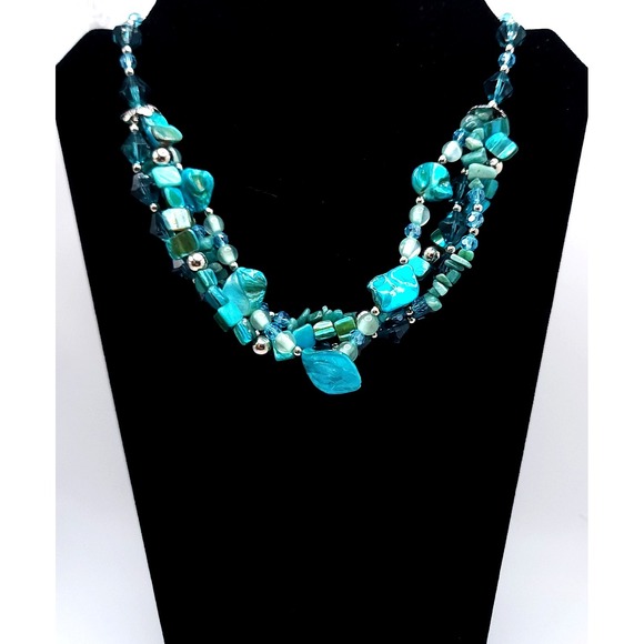 Victoria Leland designs Jewelry - Victoria Leland Teal Beaded Necklace Earring Set Boho 18in